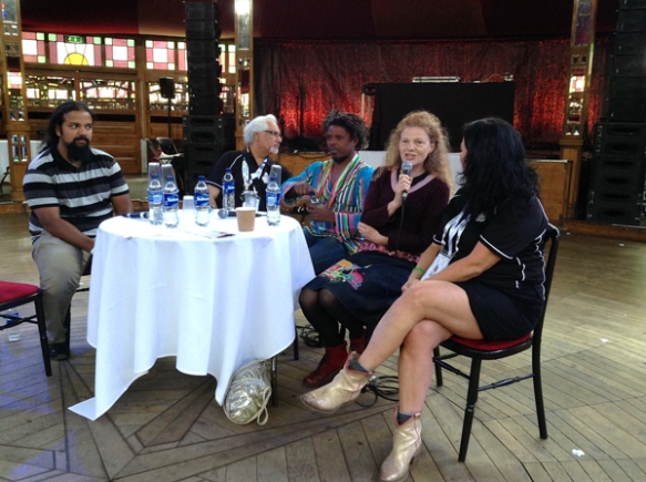 Round table discussion at the Spiegeltent venue with other visiting artists